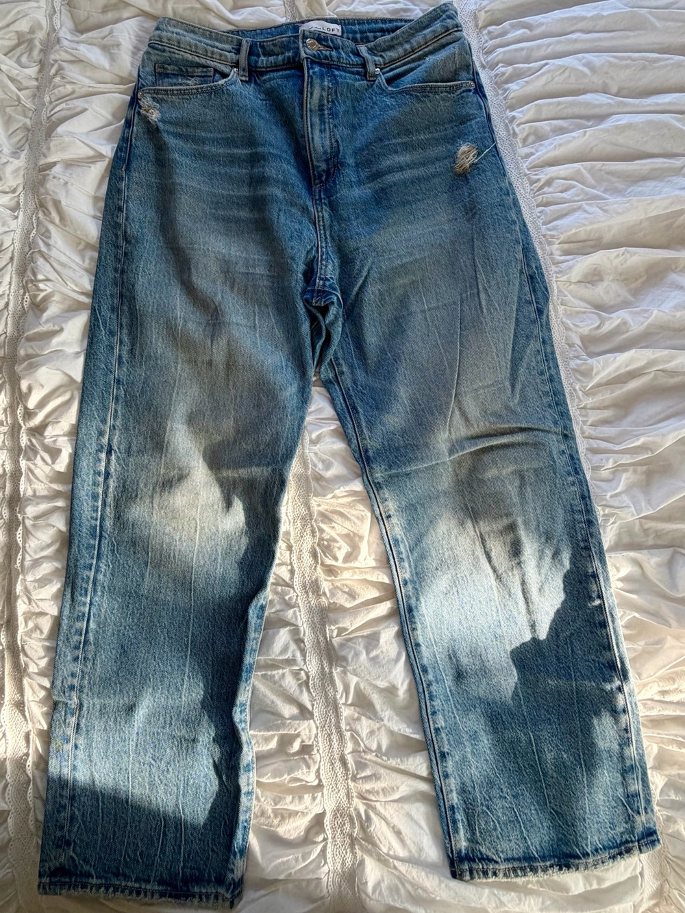 LOFT The Straight Distressed Jeans Size 30/10 Medium Wash
